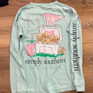 Simply Southern Pastel Green Shirt with Puppy Design